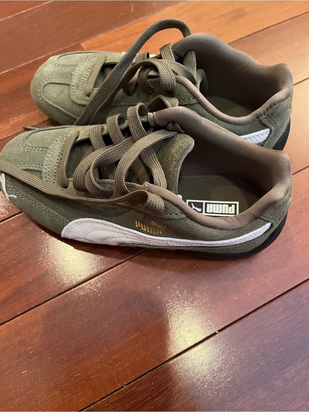 Puma Kids Olive/Tan Suede Sneakers with White Formstripe